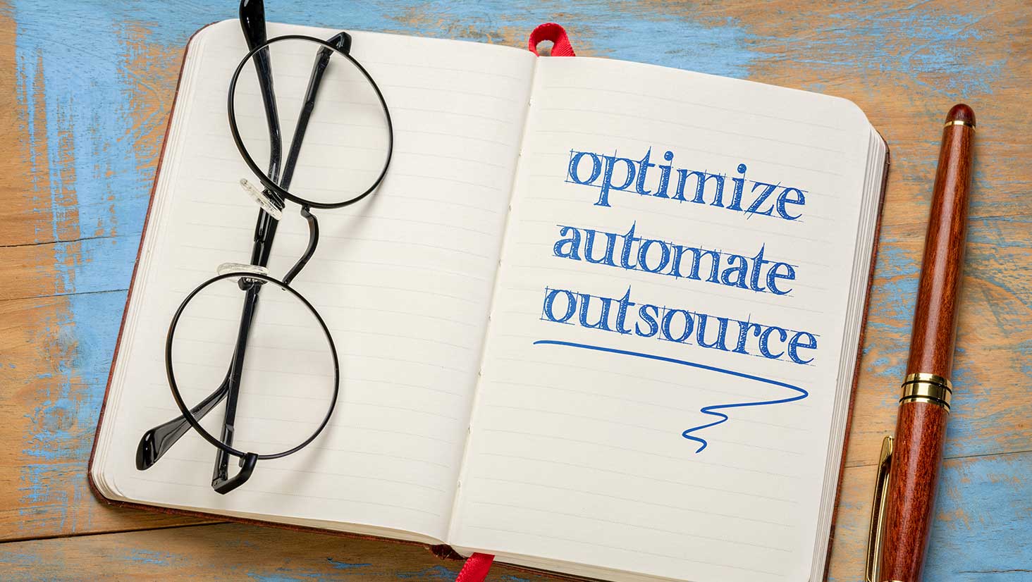 Photo of journal with three approaches to meet demands of growth optimize automate outsource staffing