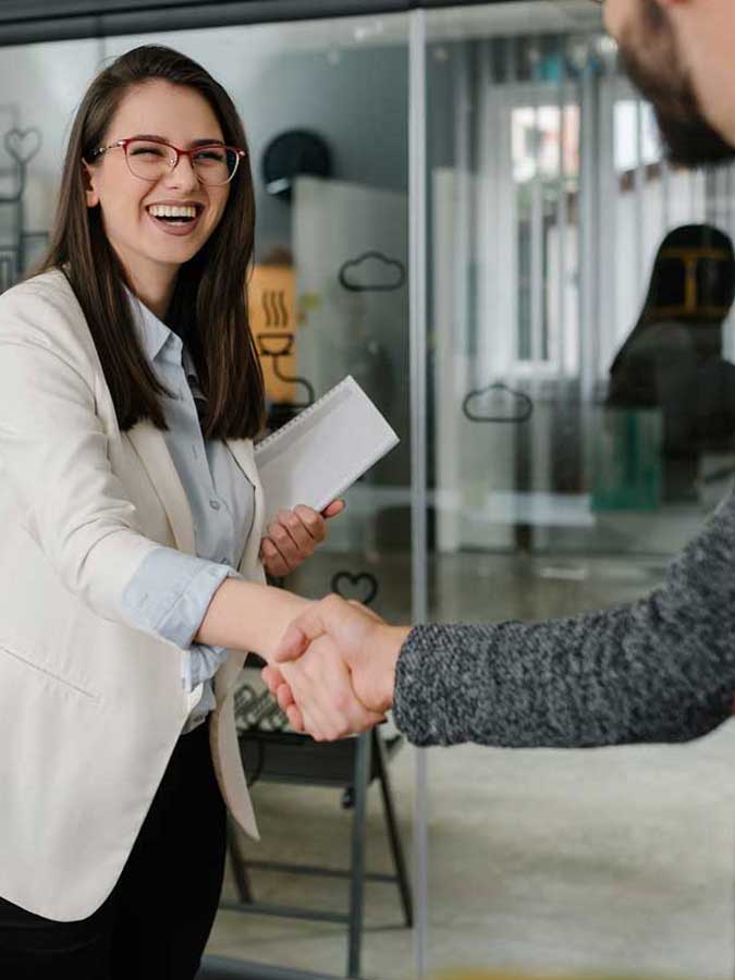 HR manager welcoming new employee